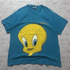 Vintage 1993 Lee Warner Bros Tweety Bird Full Graphic Teal Shirt Size XL